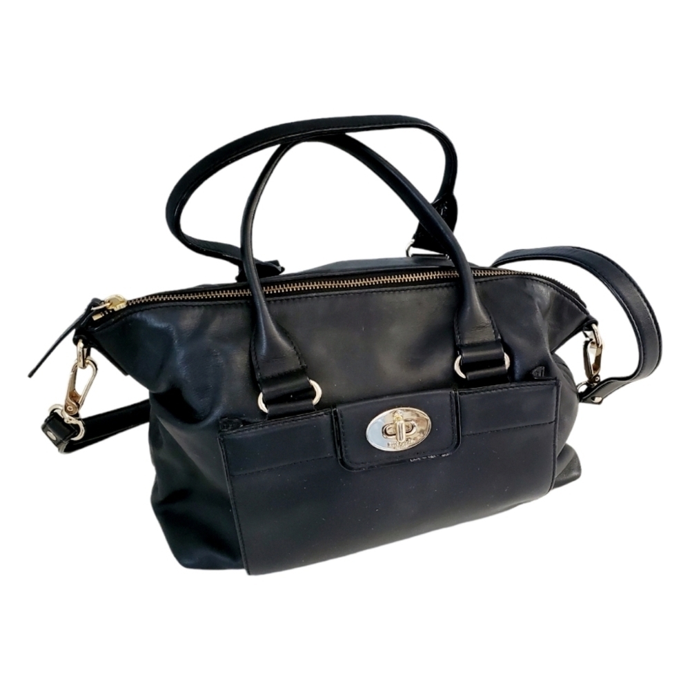 Kate Spade Black Cow Hide Leather Crossbody/Satchel Purse Classic Look Medium